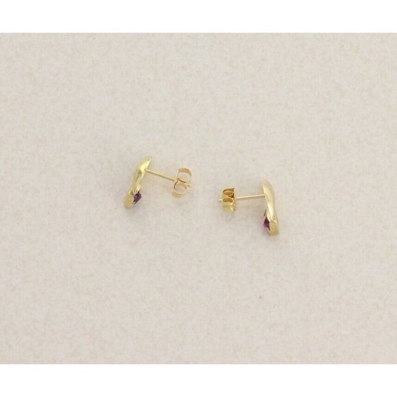 14k Yellow Gold Amethyst Earrings Stud Post - Picture 7 of 8